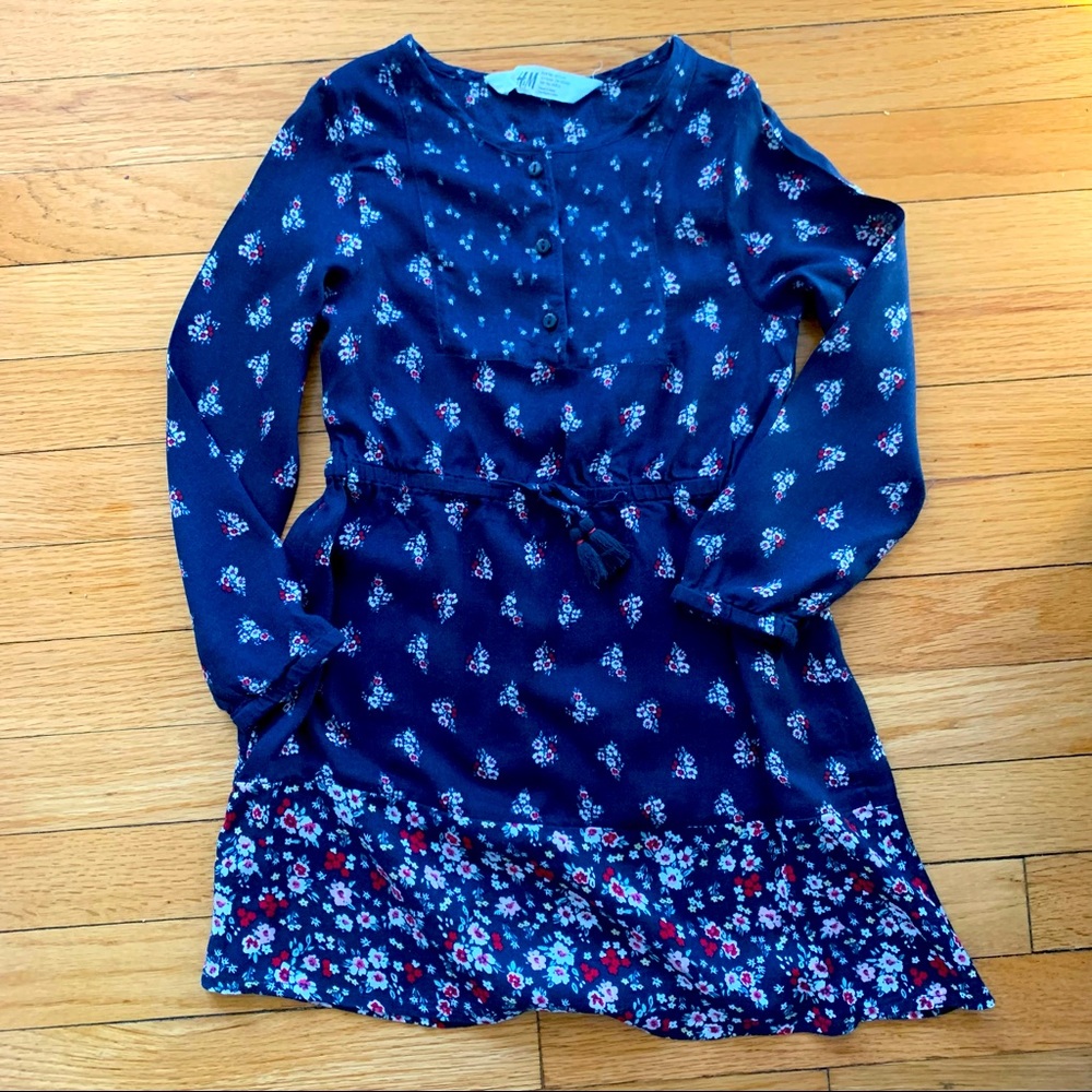 H&M size 5/6yrs navy blue with ditsy floral dress